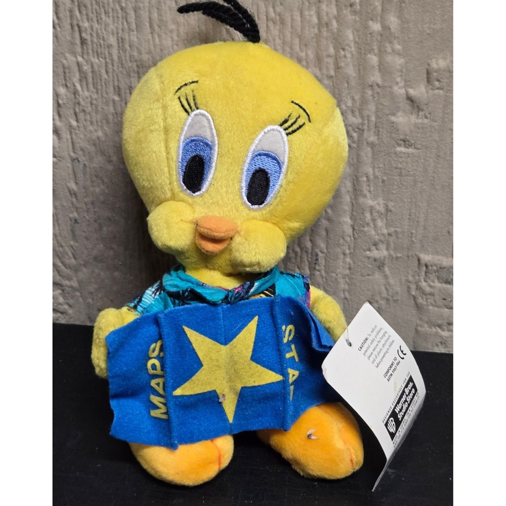 Warner Bros Loony Tunes Store Tweety Bird Hollywood Star Map Bean Bag Plush